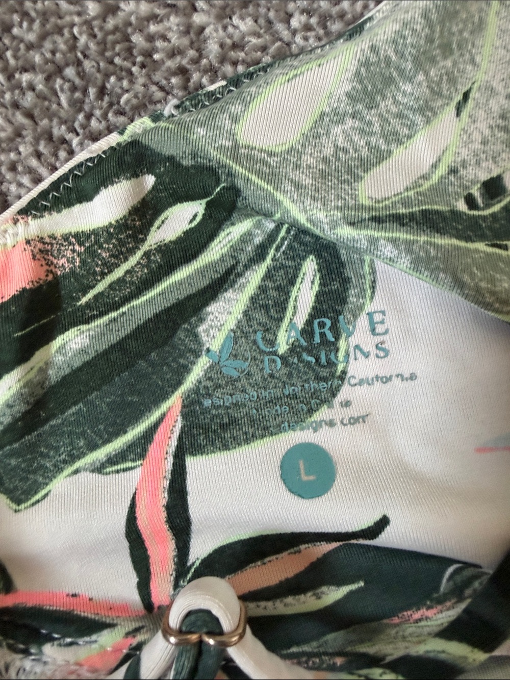 Carve Designs Tropical Leaf Print Bikini Top in Green and Pink - Picture 2 of 3